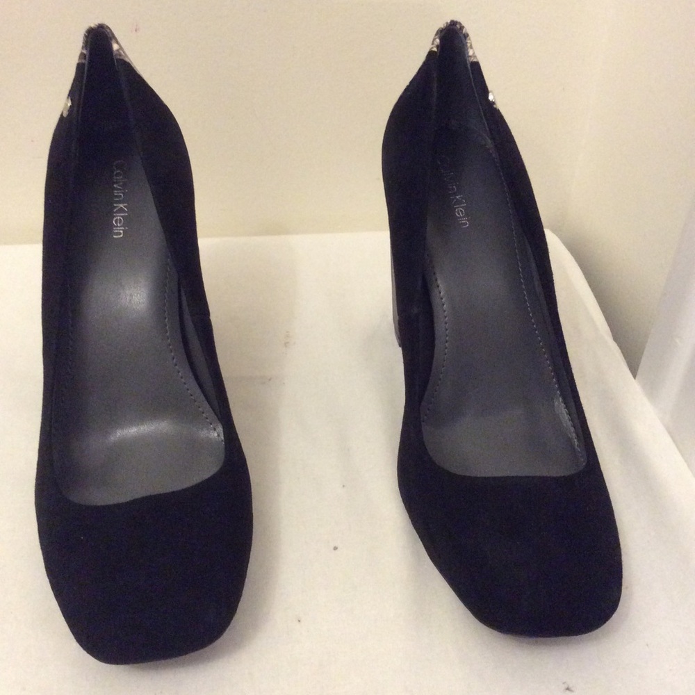 Calvin Klein Black Suede Square-Toe Heels